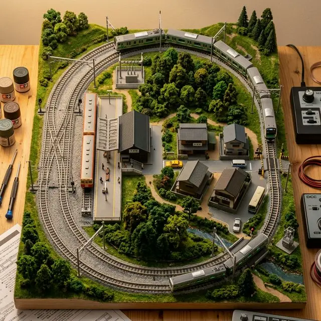 待避線型 N 軌佈局，90x60cm，包含岔軌和側線