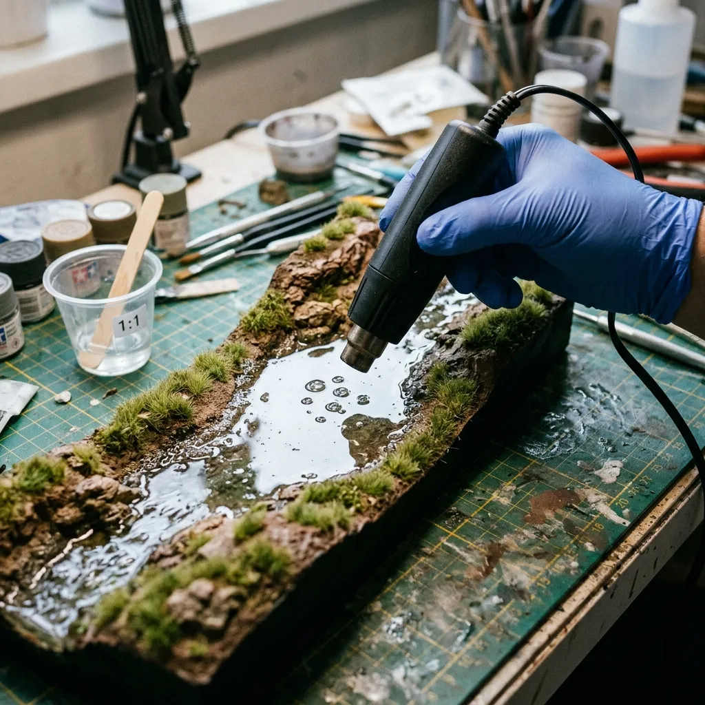 灌注環氧樹脂後，使用熱風槍消除表面氣泡