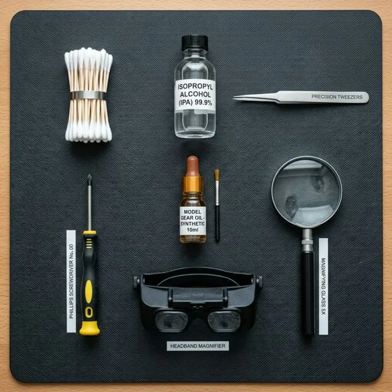 鐵道模型故障排除工具一覽：棉花棒、IPA、鑷子、螺絲起子、齒輪油、放大鏡