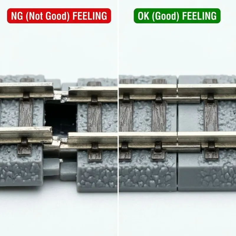 N軌軌道接頭比較：鬆脫錯位 vs 正確接合