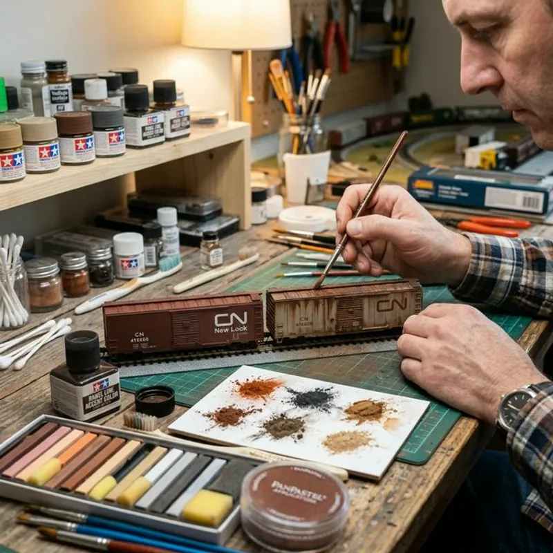 鐵道模型舊化工具與前後對比