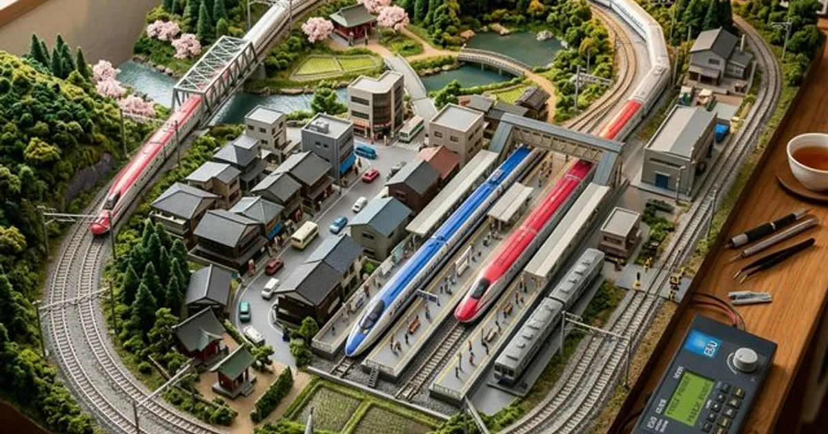 N軌鐵道模型入門佈局，新幹線在微縮場景中行駛